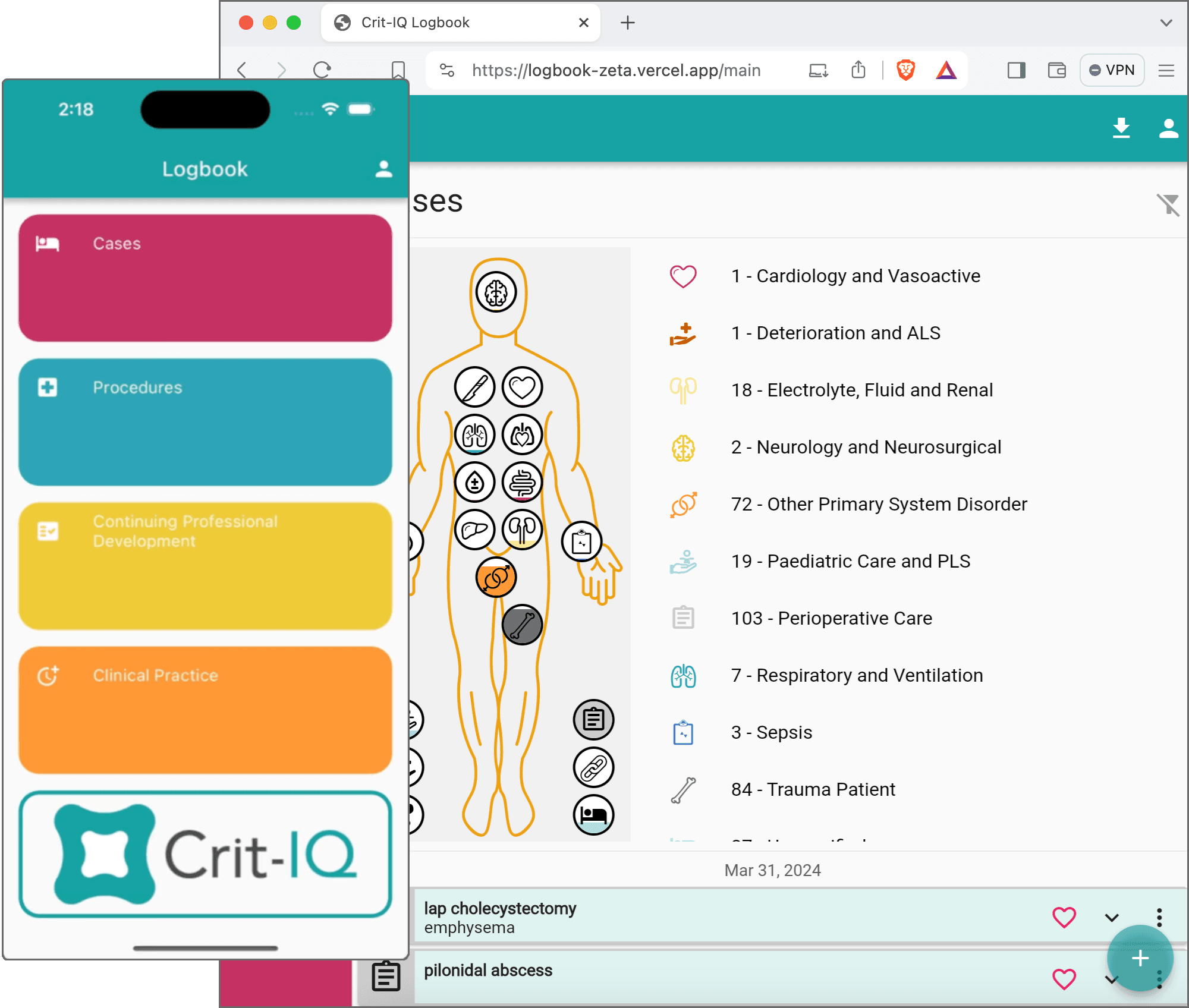 Logbook displayed on mobile and web